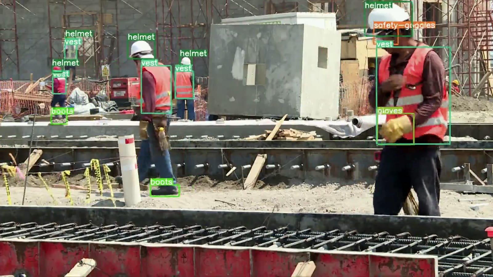 Live IronNode camera view of crews on site with PPE detections